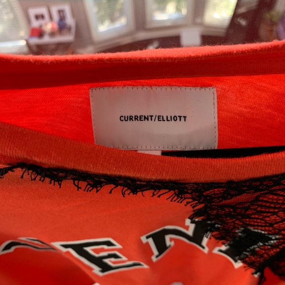 Current Elliott large orange blk lace Venice tee - Picture 3 of 4
